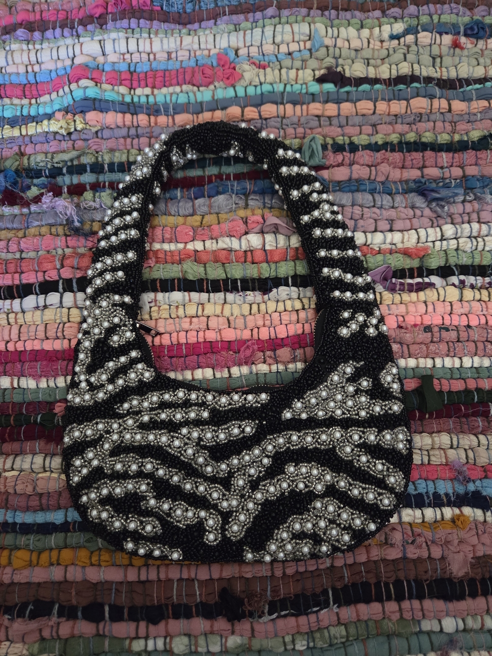 Source Unknown Black Beaded Pearl-Accent Mini Shoulder Bag
